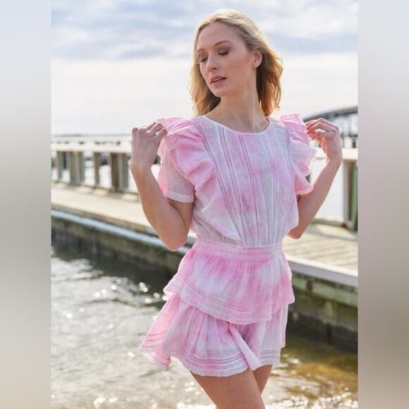 NWT LoveShackFancy Natasha Mini Dress Island Pink Tie Dye XS - Picture 2 of 7